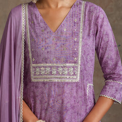 Purple and white Kurta with trouser & dupatta