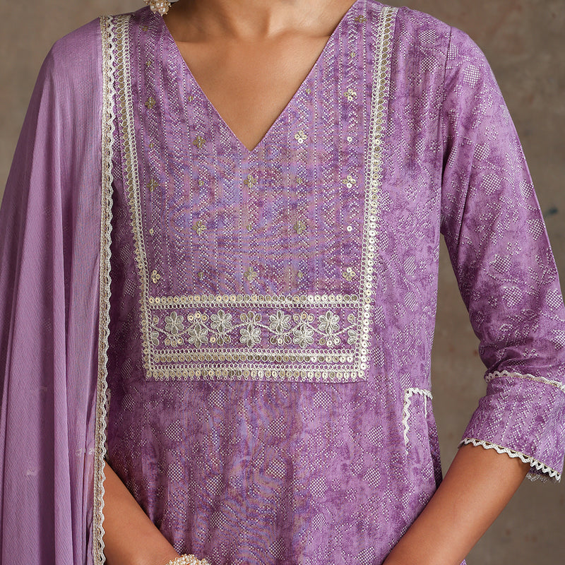 Purple and White Kurta with Trouser & Dupatta - Khushal K - Image 2