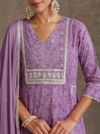 Purple and white Kurta with trouser & dupatta