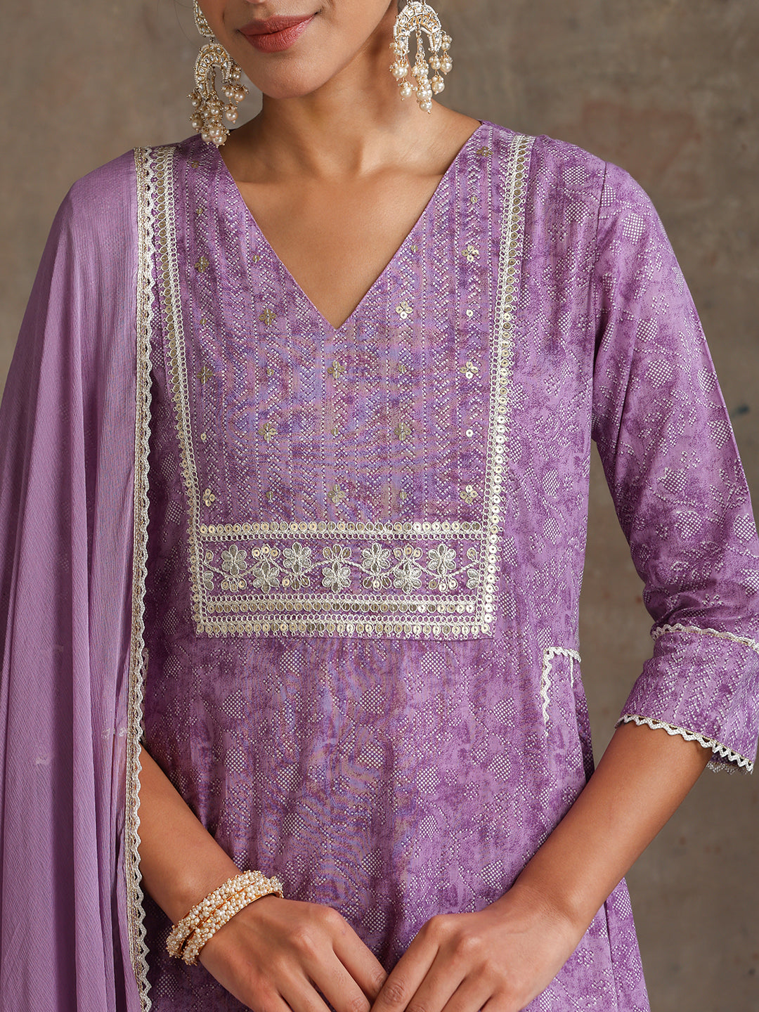Purple and white Kurta with trouser & dupatta
