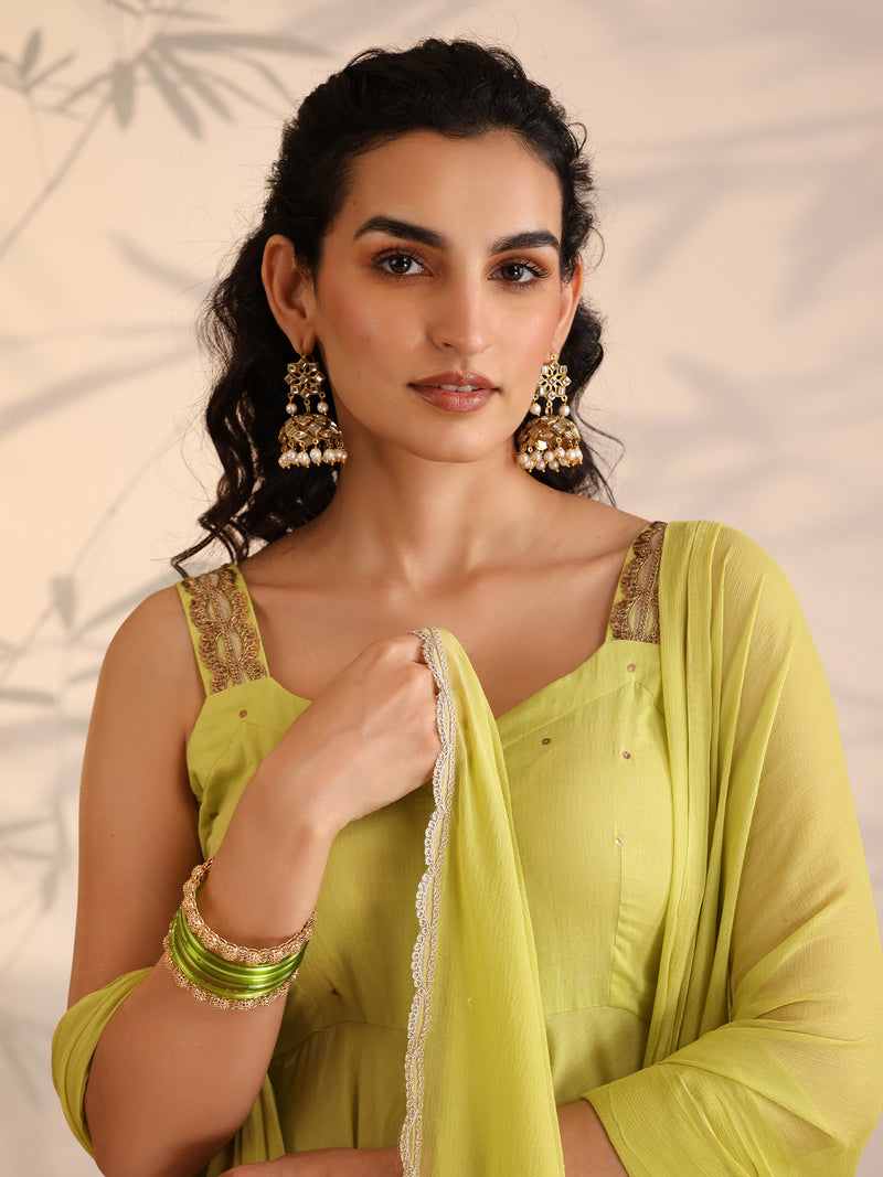 Khushal K Women Cotton Kurta and Palazzo With Dupatta Set - Green