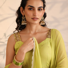 Khushal K Women Cotton Kurta and Palazzo With Dupatta Set - Green
