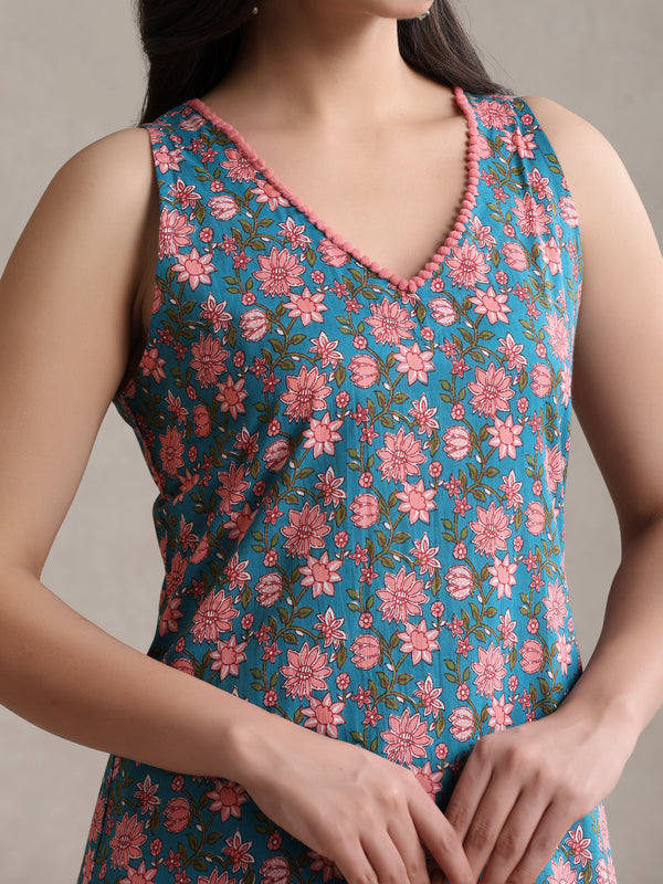 Floral Printed V-Neck Pure Cotton Kurta With Palazzos