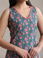 Floral Printed V-Neck Pure Cotton Kurta With Palazzos