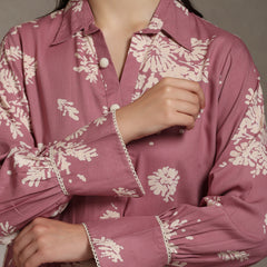Floral Printed Mauve Co-ord Set with Flared Sleeves