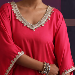 Khushal K Women V-Neck Pink Kaftan set