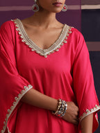 Khushal K Women V-Neck Pink Kaftan set