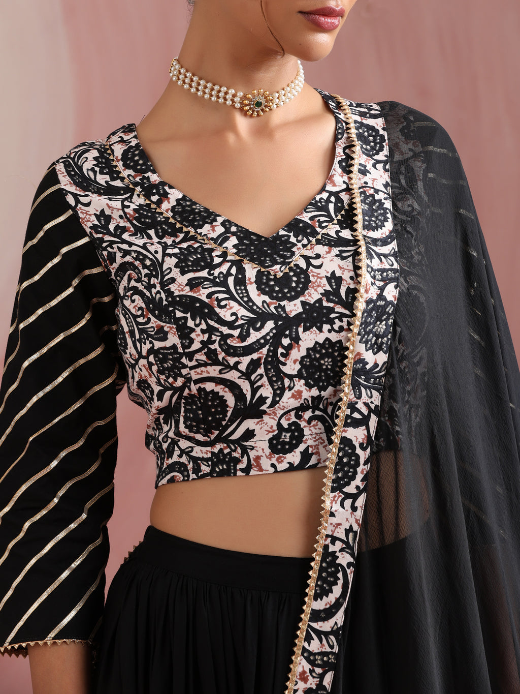 Floral Printed Gotta Patti Ready to Wear Lehenga & Choli With Dupatta