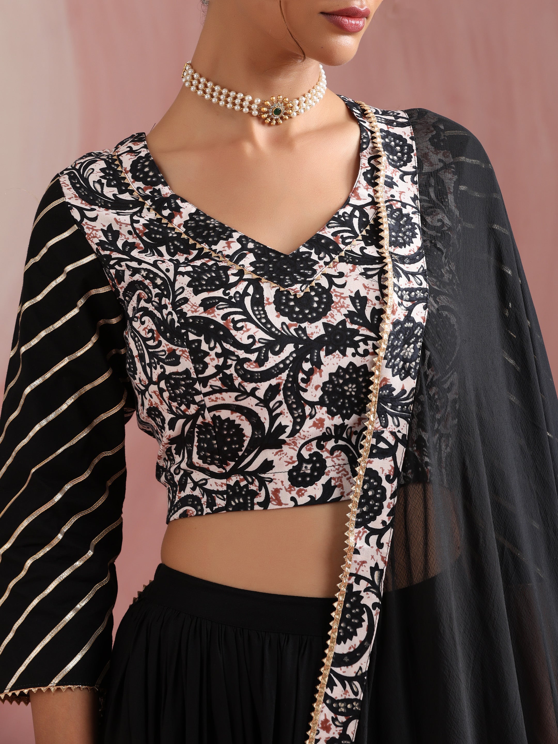 Floral Printed Gotta Patti Ready to Wear Lehenga & Choli With Dupatta