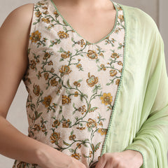 Women Cream-coloured printed Kurta with Palazzos with dupatta