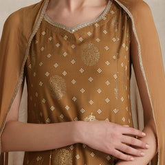 Embroidered Panelled Anarkali Kurta With Trouser & Dupatta