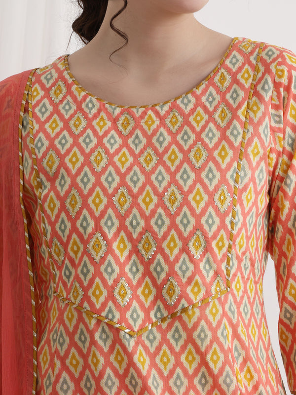 Khushal K Women Geometric Printed Pure Cotton A-Line Kurta set