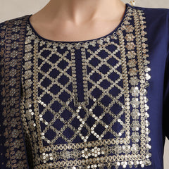 Floral Embroidered Sequinned Round Neck Anarkali Kurta With Palazzos & Dupatta