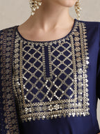 Floral Embroidered Sequinned Round Neck Anarkali Kurta With Palazzos & Dupatta