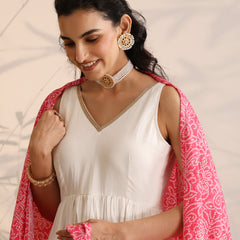 Khushal K Women Cotton Kurta and Palazzo With Dupatta Set - White