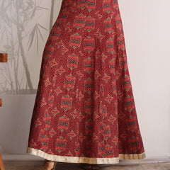 Khushal K Womens Cotton Printed Skirts - Maroon