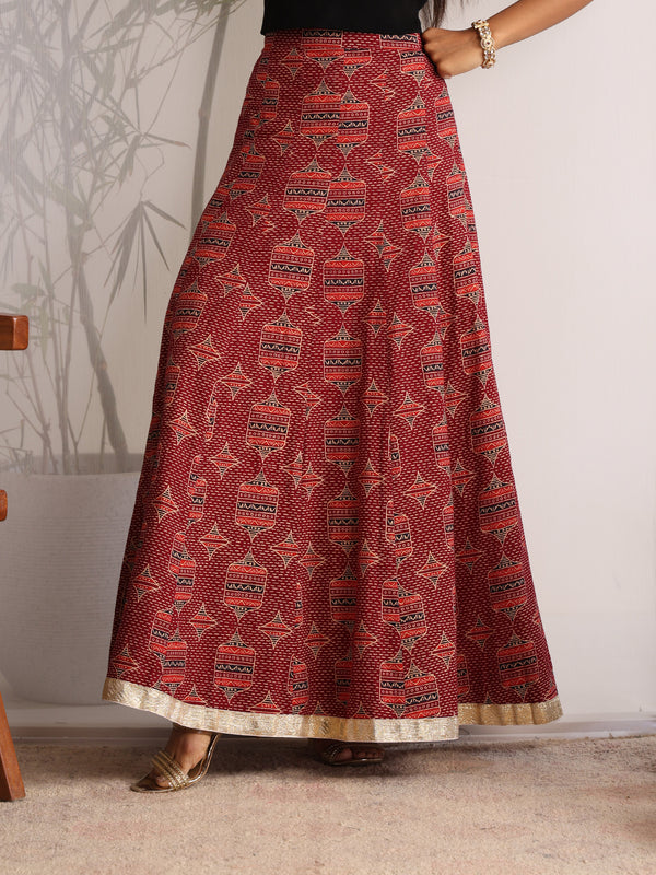 Khushal K Womens Cotton Printed Skirts - Maroon