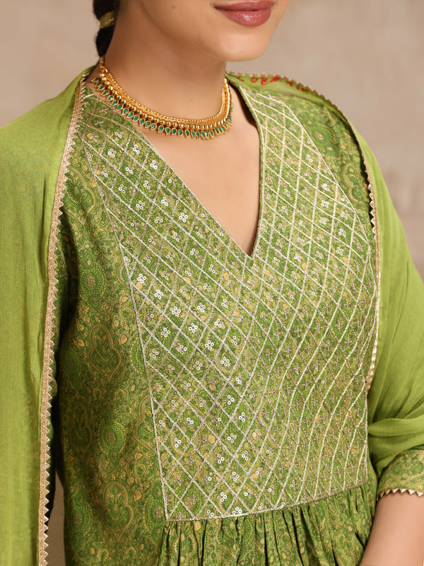 Women Ethnic Motifs Printed Sequinned Anarkali Kurta with Trousers & Dupatta