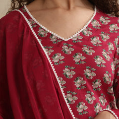 Khushal K Women Pink Floral Printed Regular Pure Cotton Kurta & Palazzo With Dupatta
