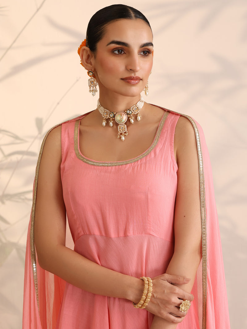 Khushal K Women Cotton Kurta and Palazzo With Dupatta Set - Pink