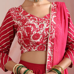 Pink Floral Printed Gotta Patti Ready to Wear Lehenga & Choli With Dupatta