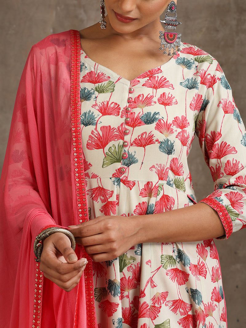 Women Floral Printed Kurta with Palazzos & Dupatta
