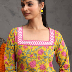 Khushal K Women Cotton Kurta Farsi Salwar Set - Yellow