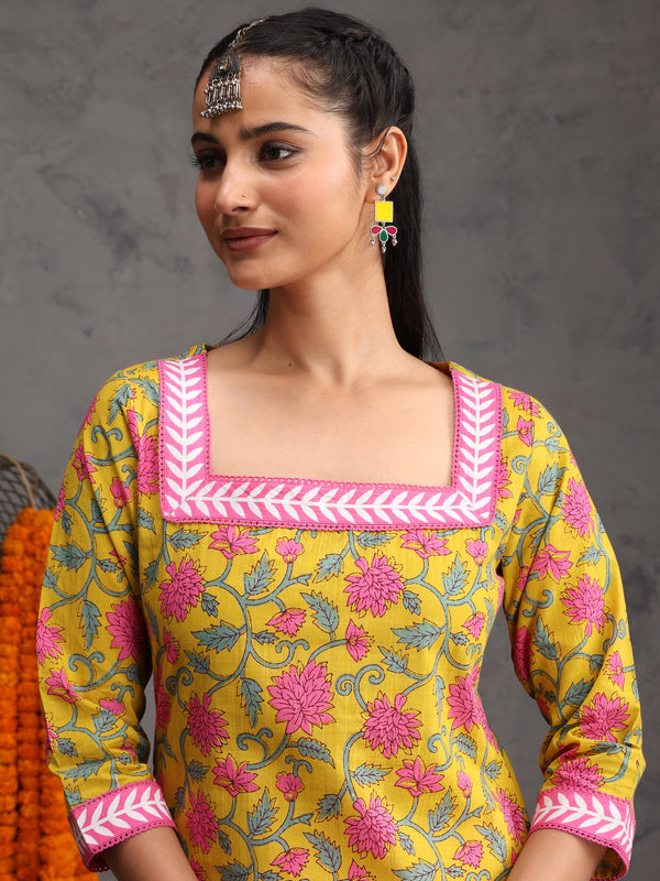 Khushal K Women Cotton Kurta Farsi Salwar Set - Yellow