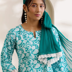 Khushal K Women Cotton Kurti And Farshi Salwar  With Dupatta Set - Green