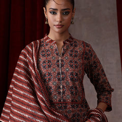 Khushal K Women Cotton kurta and palazzo with dupatta set - Rust