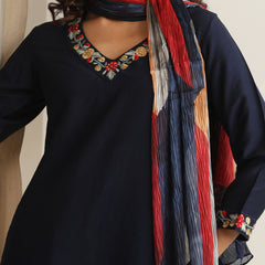 Khushal K Women Pure Silk blue Embroidered Kurta & Palazzo With Dupatta