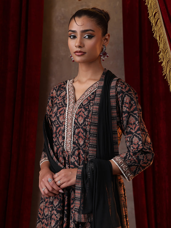 Khushal K Women Cotton kurta and palazzo with dupatta set - Black