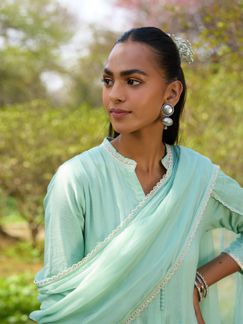 Khushal K Women Cotton Kurta and Palazzo With Dupatta Set - Green