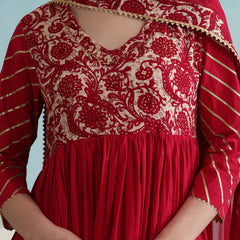 Floral Printed V-Neck Anarkali Kurta with Palazzos & Dupatta