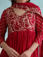 Floral Printed V-Neck Anarkali Kurta with Palazzos & Dupatta