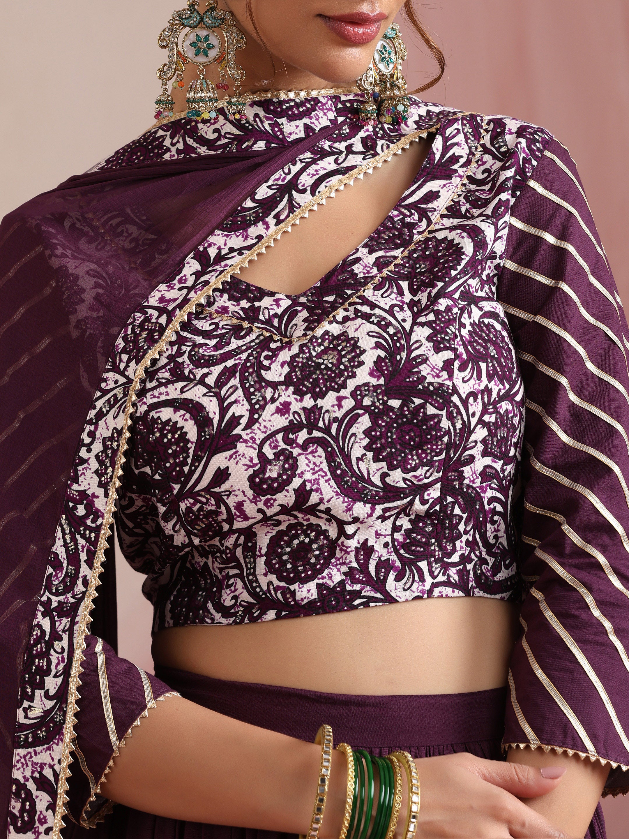 Floral Printed Gotta Patti Ready to Wear Lehenga & Choli With Dupatta
