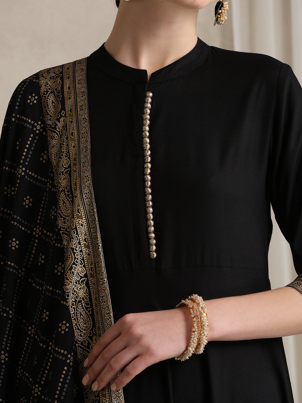 Black printed Kurta with Palazzos with dupatta