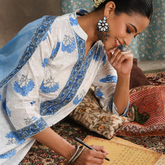 Floral Printed Pure Cotton A-Line Kurta With Palazzos And Dupatta
