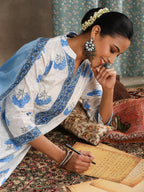 Floral Printed Pure Cotton A-Line Kurta With Palazzos And Dupatta