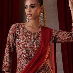 Khushal K Women Cotton kurta and palazzo with dupatta set - Rust