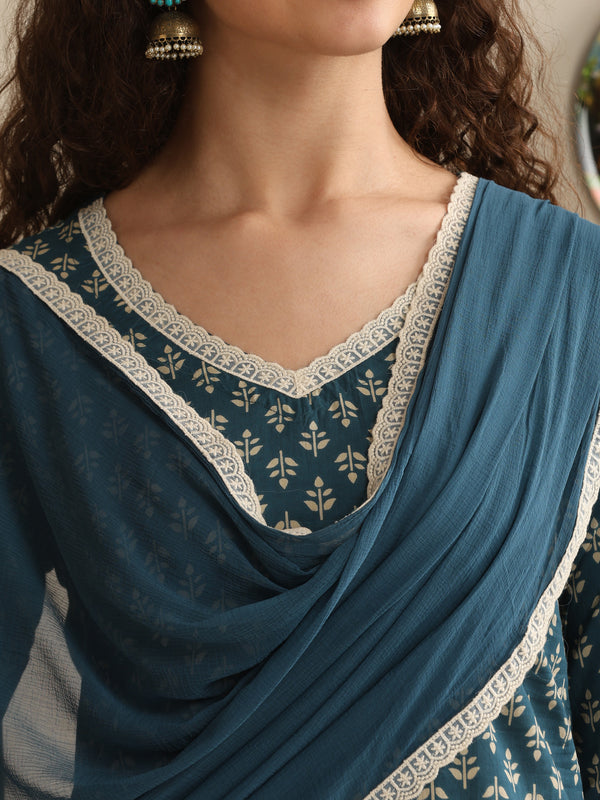 Khushal K Women Floral Printed Regular Pure Cotton Kurta & Palazzo With Dupatta