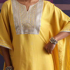 Khushal K Women Motifs Yoke Design Yellow Kaftan set