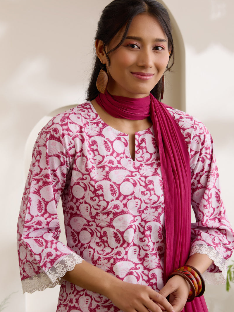 Khushal K Women Cotton Kurti And Farshi Salwar  With Dupatta Set - Maroon