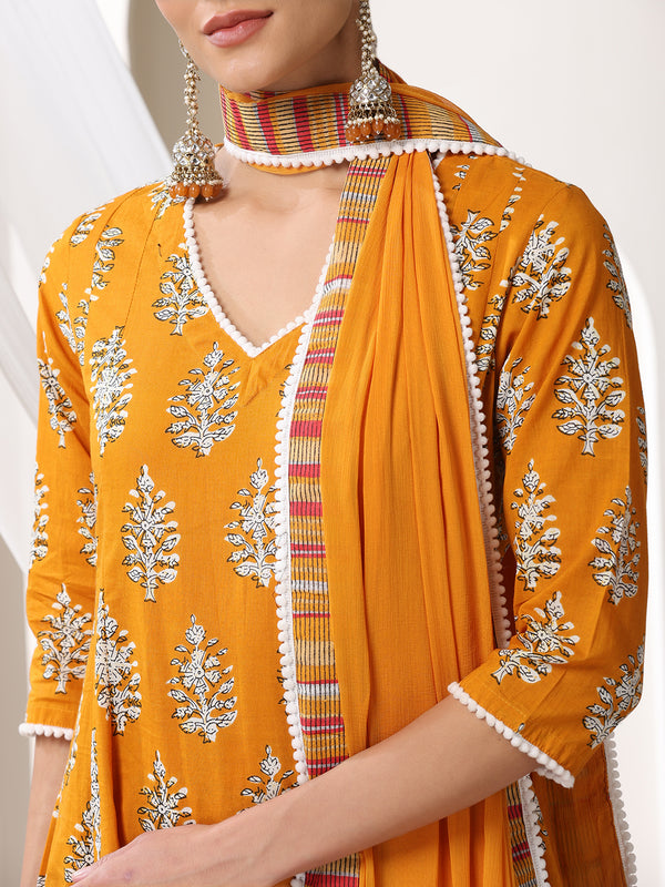 Women Floral Printed Regular Pure Cotton Kurta with Palazzos & With Dupatta
