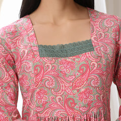 Tribal Printed Square Neck Fit & Flare Dress