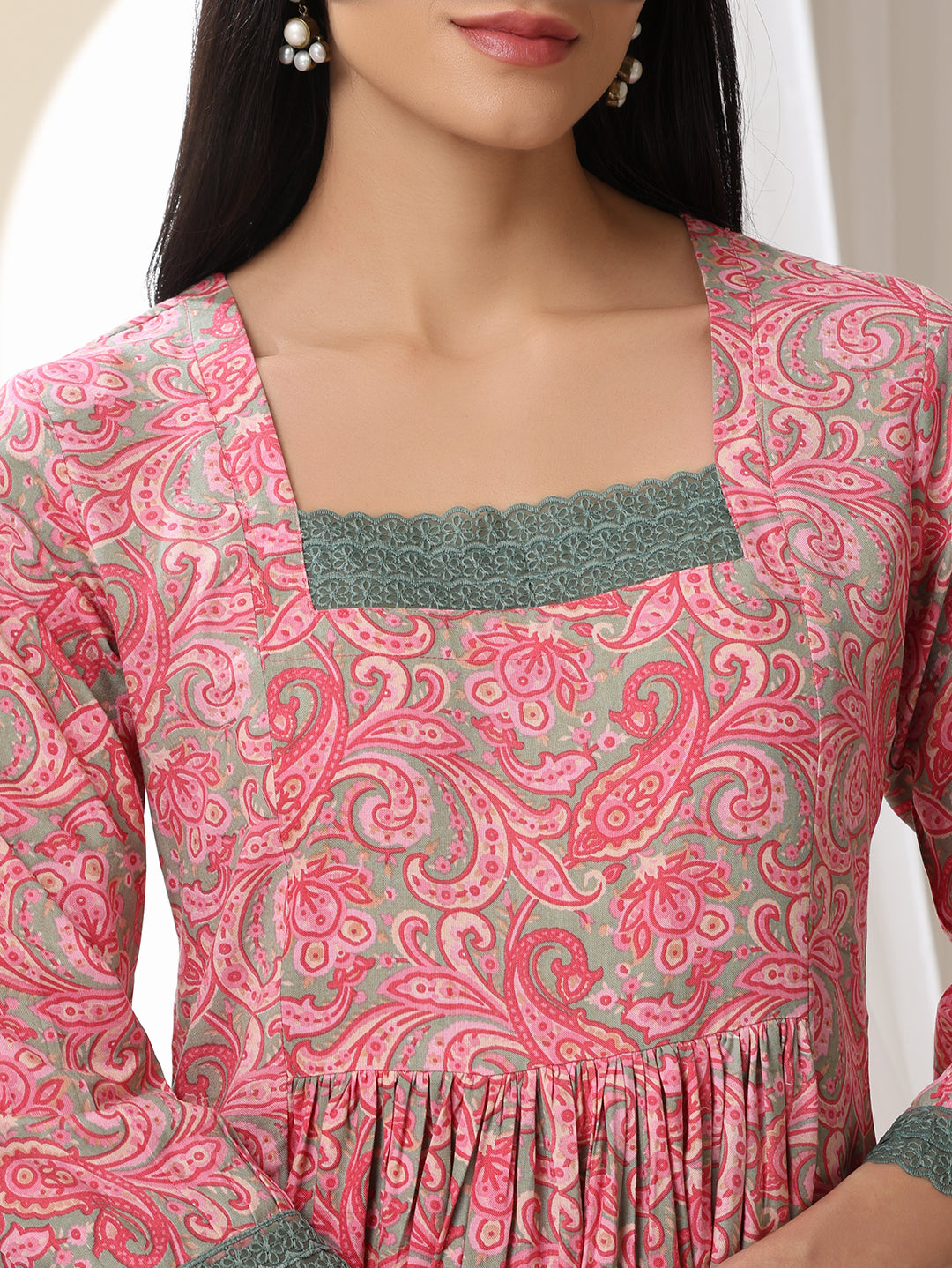 Tribal Printed Square Neck Fit & Flare Dress