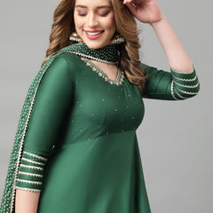 Green solid Kurta with Trousers with dupatta