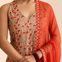 Women Floral Printed V-Neck Kurta with Trousers & Dupatta