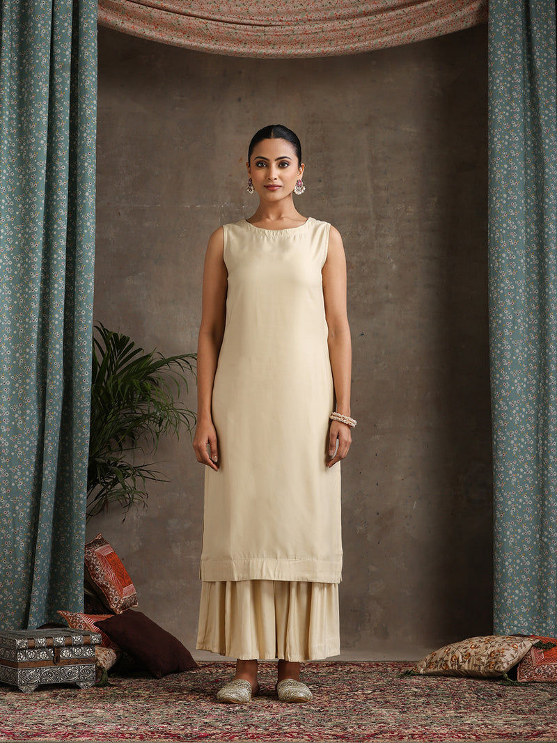 Geometric Embroidered Mirror Work A-Line Kurta With Sharara & Dupatta