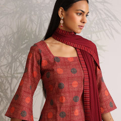Khushal K Women Cotton kurti and Farshi Salwar with dupatta set - Maroon
